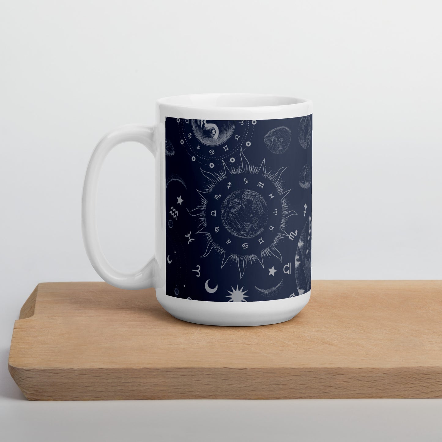 Navy Blue Moon Zodiac White Glossy Mug