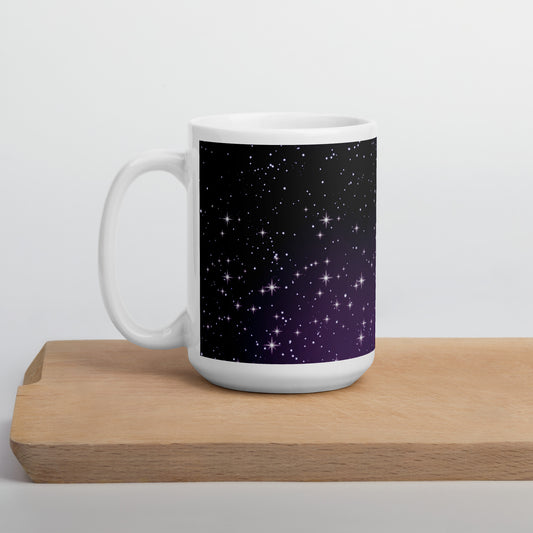 Purple Black Star Galaxy White Glossy Mug