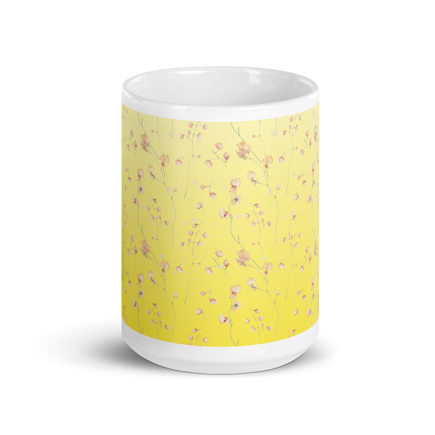 Yellow Botanical Flower Star White Glossy Mug