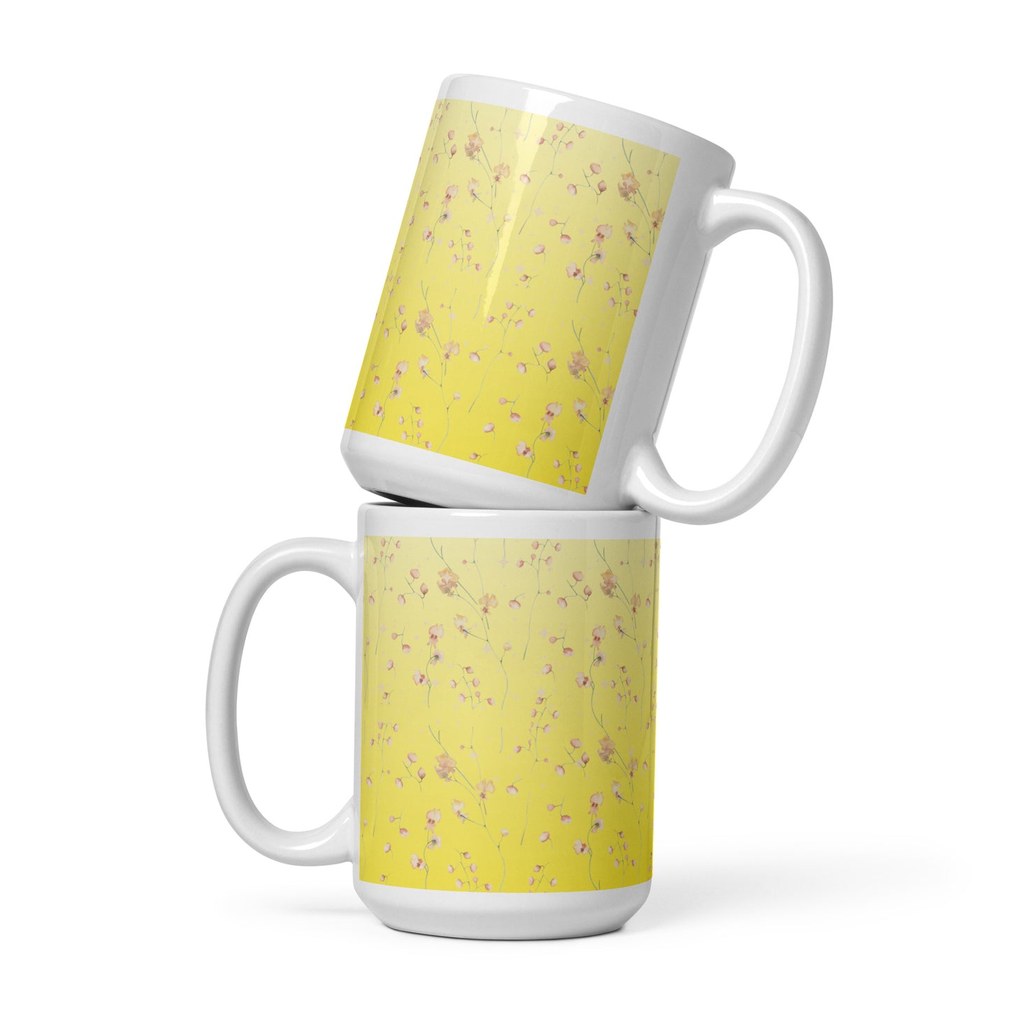 Yellow Botanical Flower Star White Glossy Mug