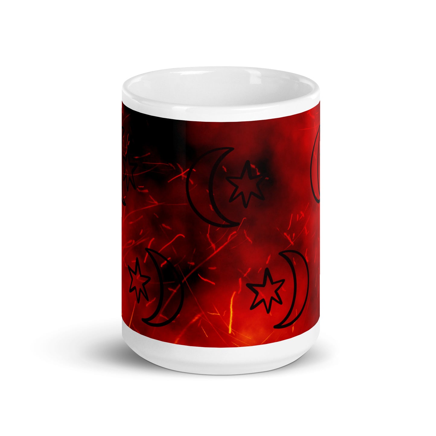 Red Moon Star White Glossy Mug