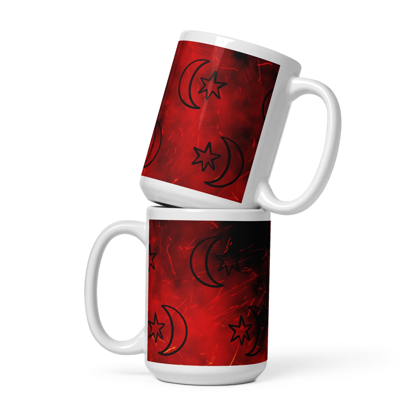 Red Moon Star White Glossy Mug