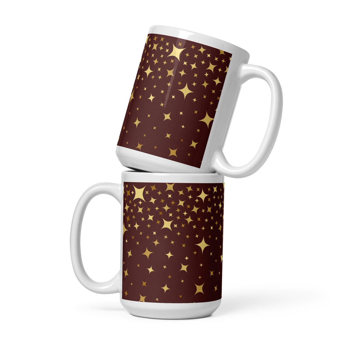 Burgundy Gold Star White Glossy Mug