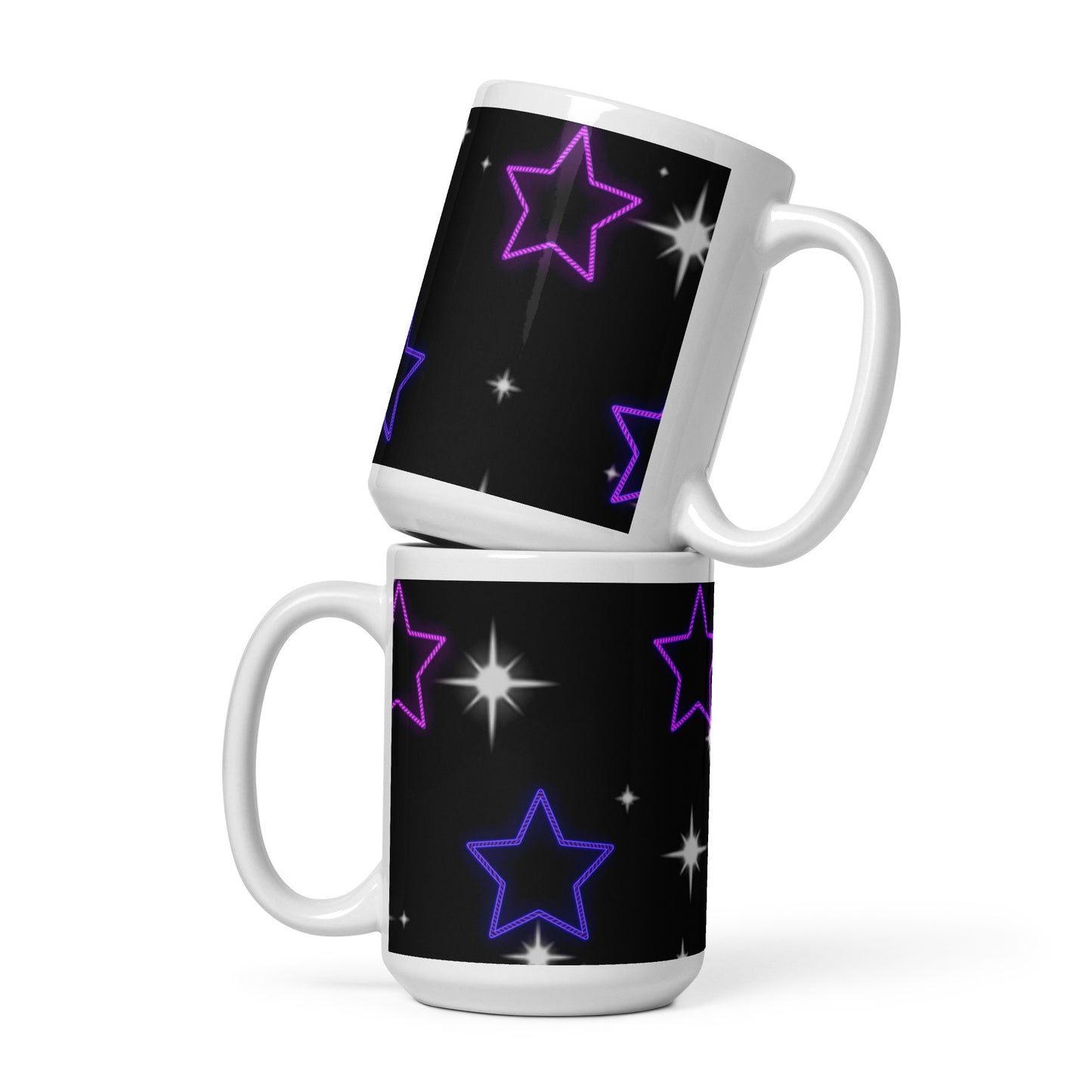 Neon Star White Glossy Mug