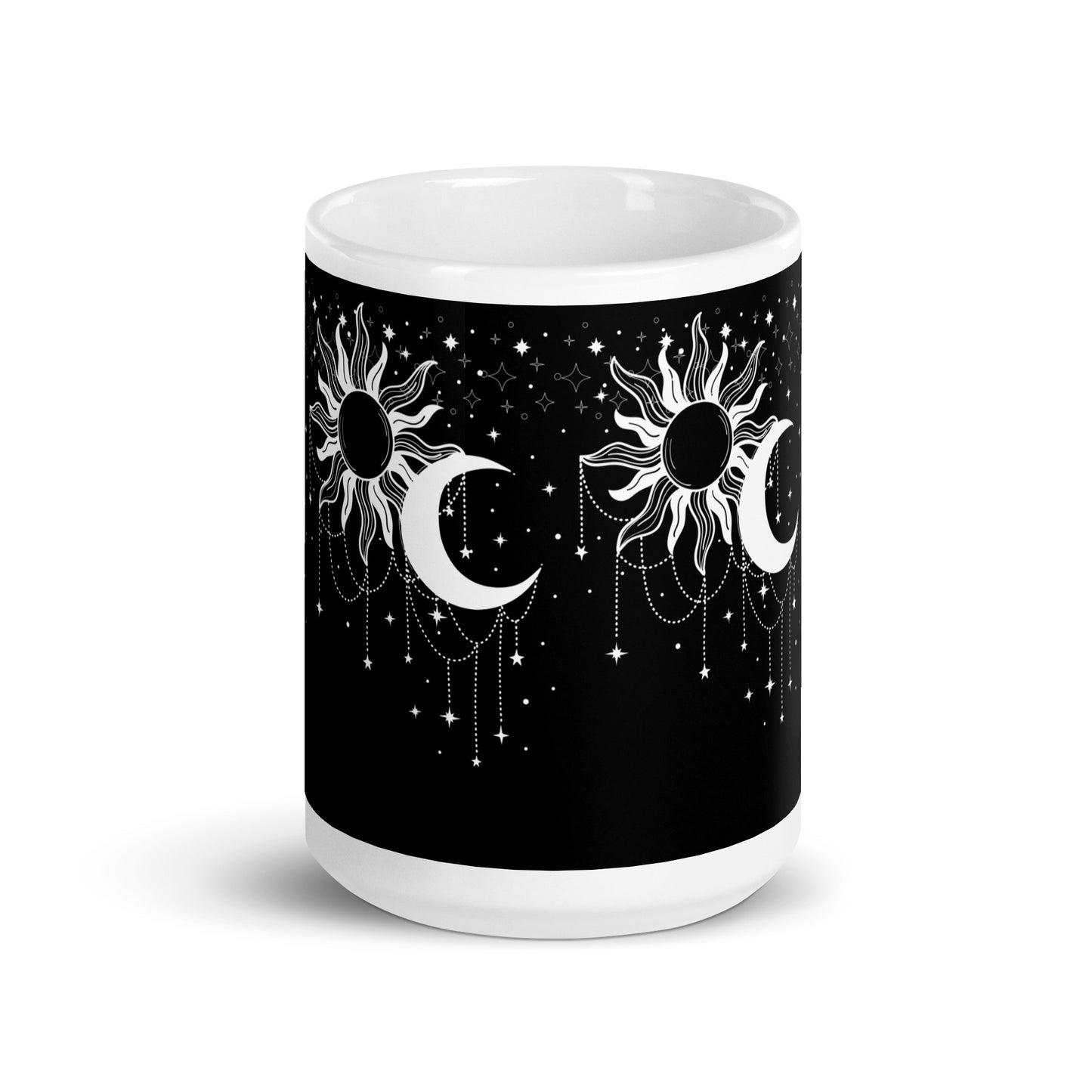 White Black Sun Moon White Glossy Mug