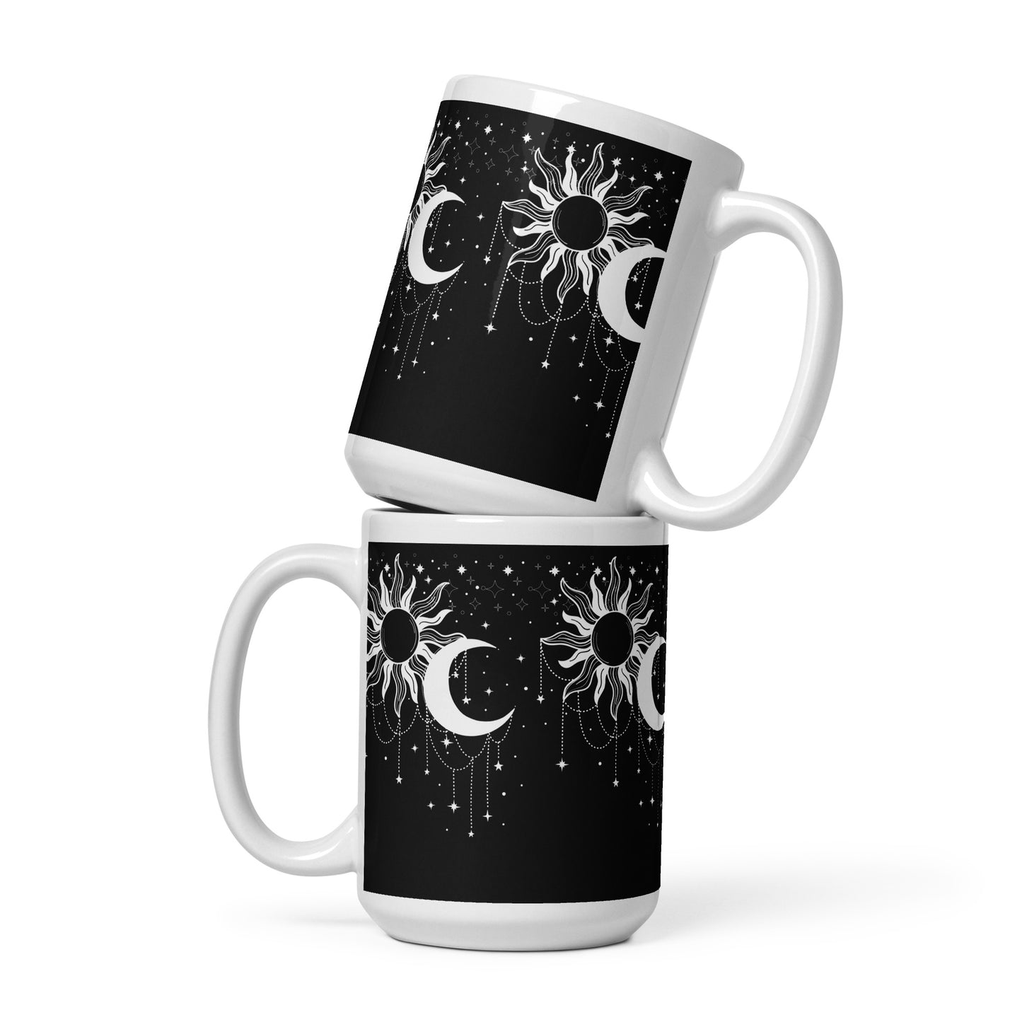 White Black Sun Moon White Glossy Mug