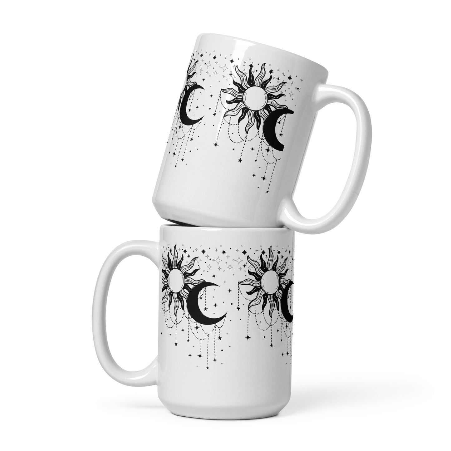 Black White Sun Moon White Glossy Mug