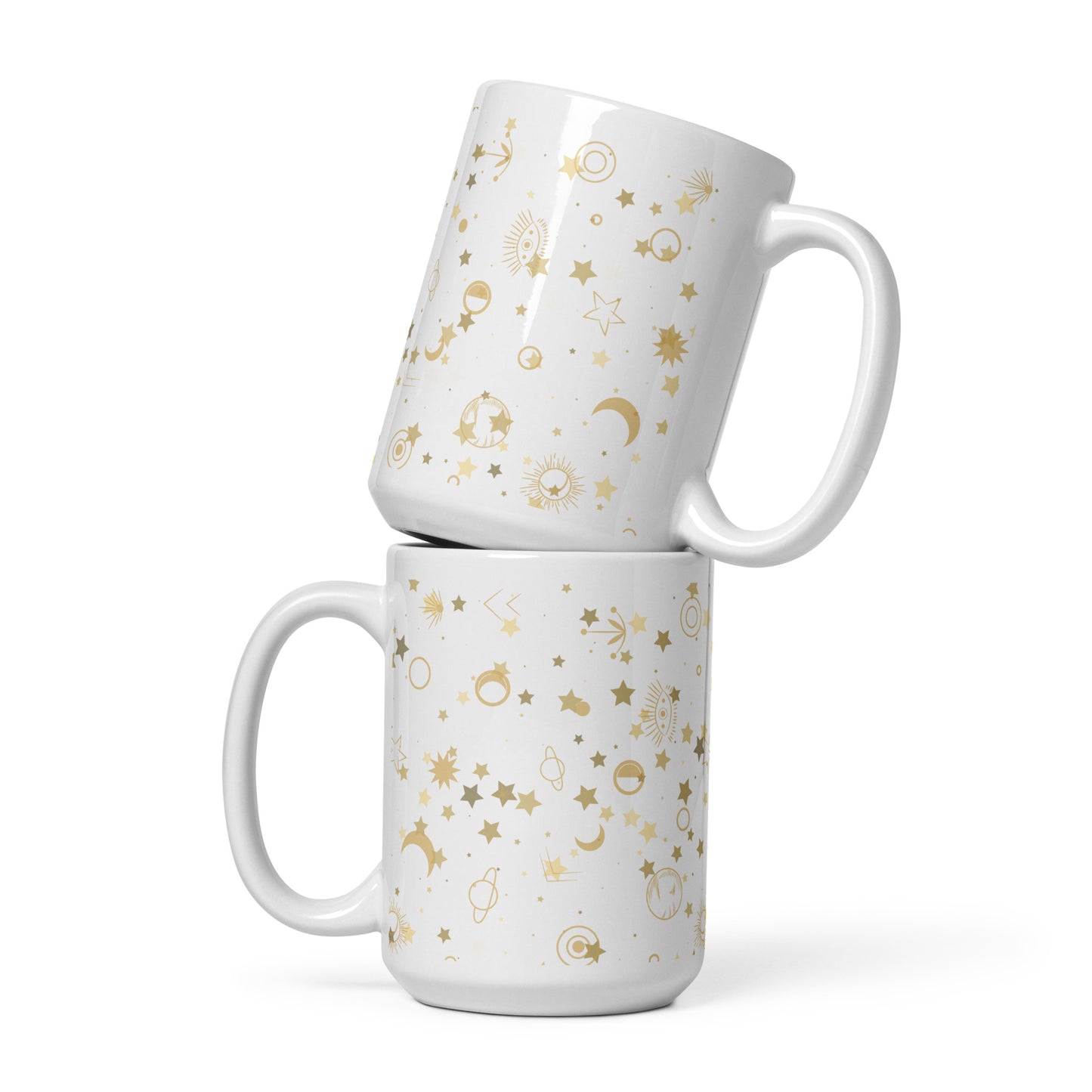 Golden Star Galaxy White Glossy Mug