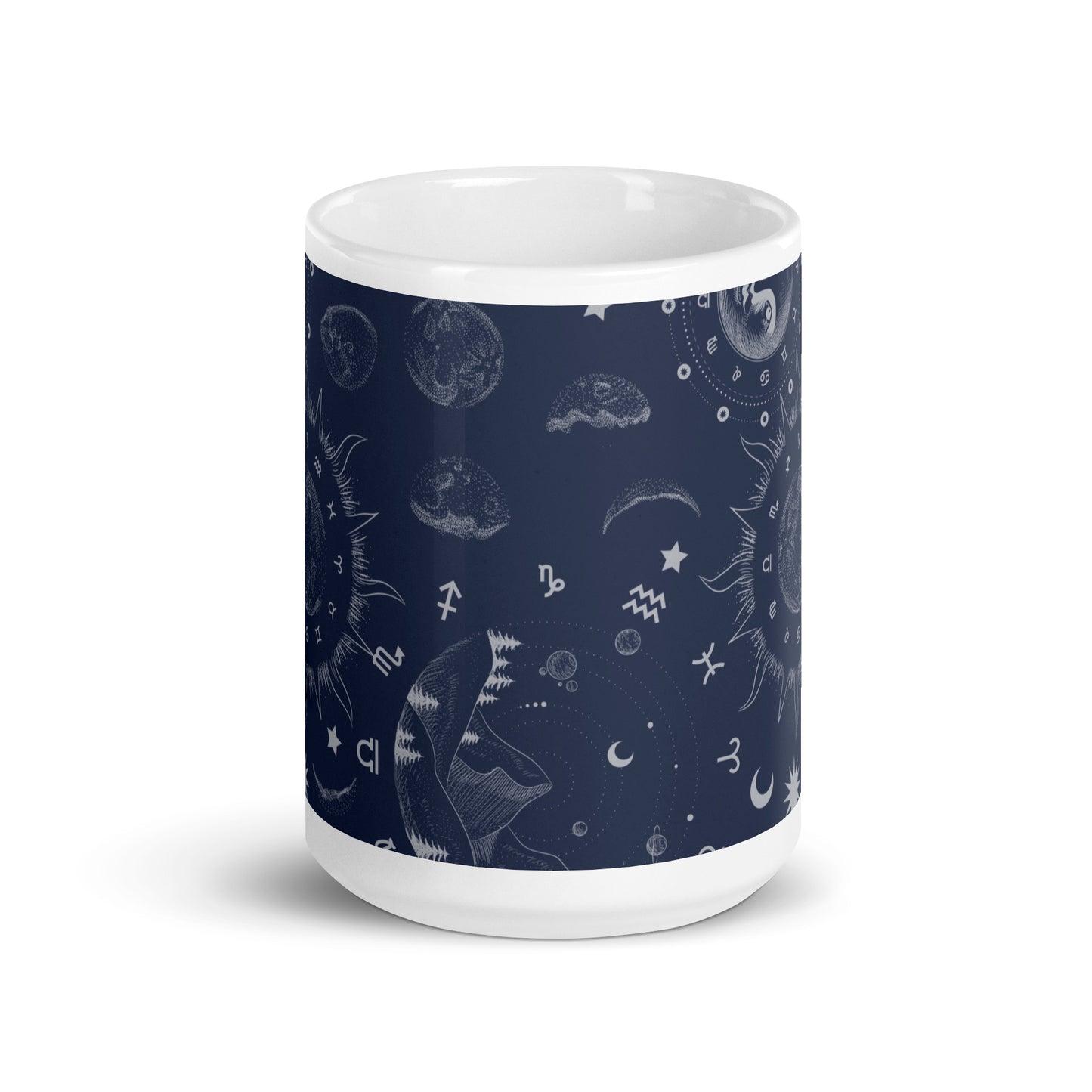 Navy Blue Moon Zodiac White Glossy Mug