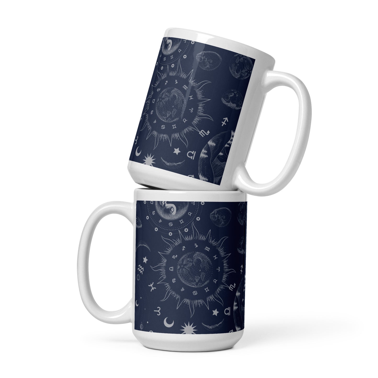 Navy Blue Moon Zodiac White Glossy Mug