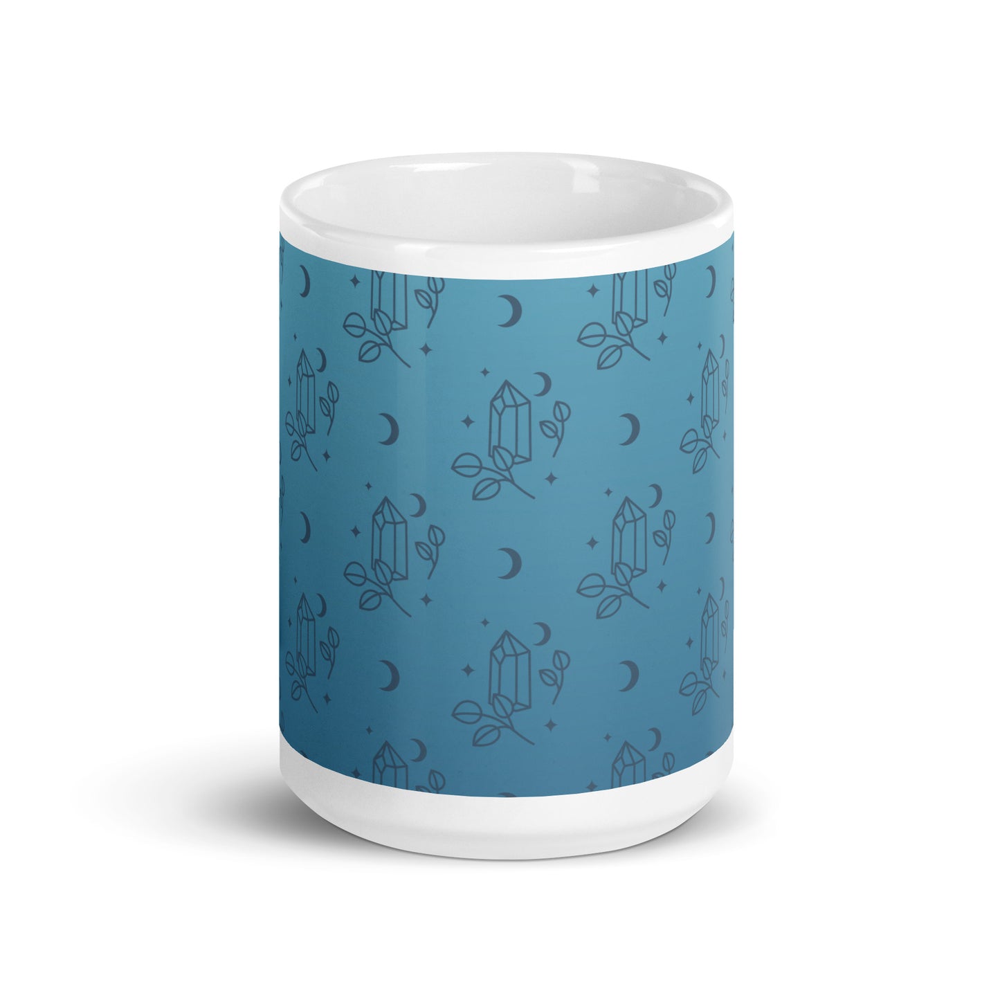 Blue Gradient Crystal Moon White Glossy Mug
