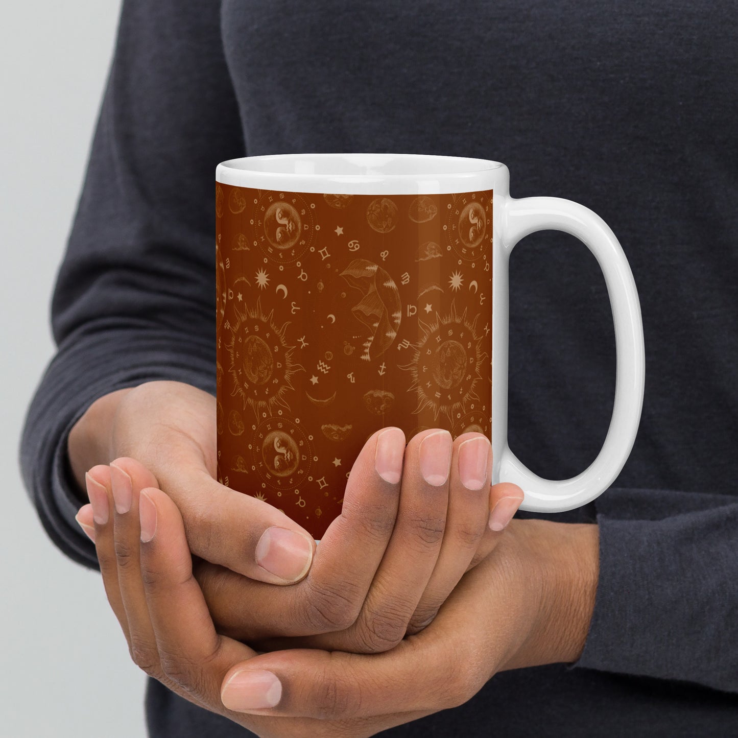 Saddle Brown Moon Galaxy White Glossy Mug