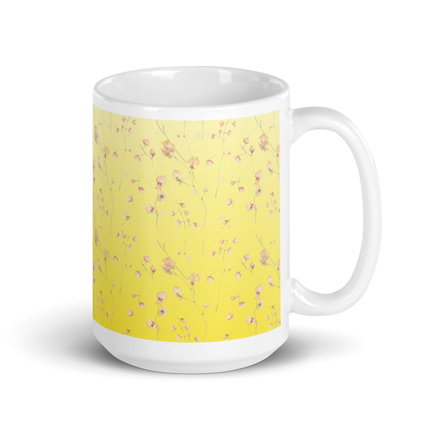 Yellow Botanical Flower Star White Glossy Mug