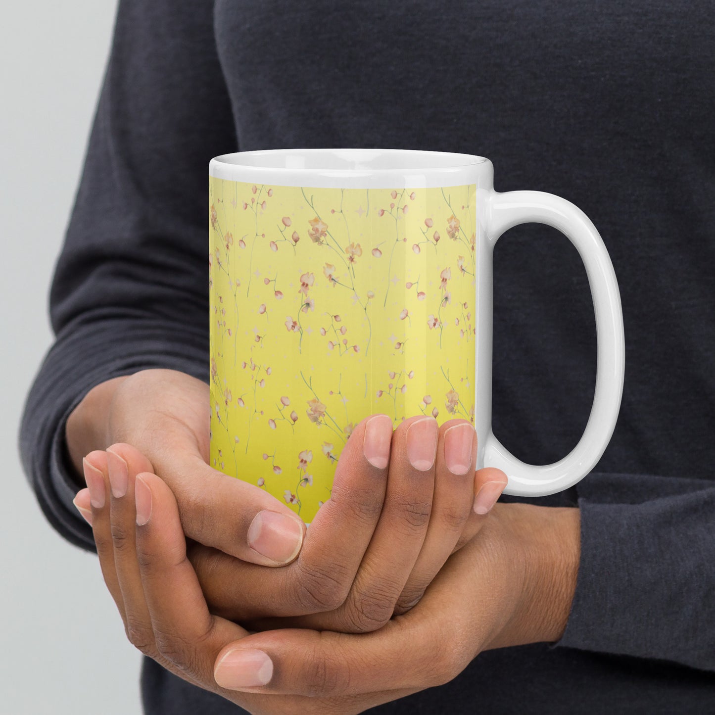 Yellow Botanical Flower Star White Glossy Mug