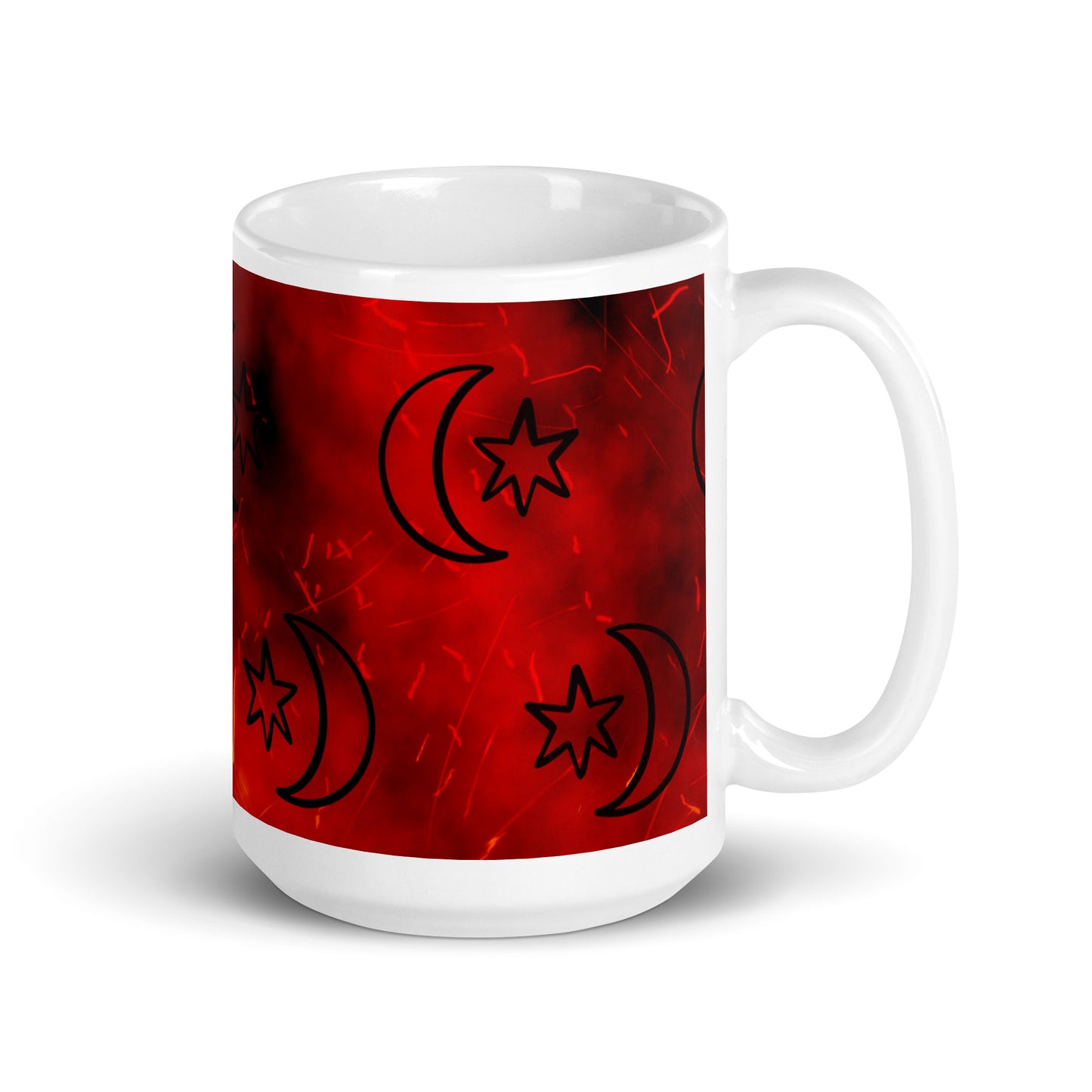 Red Moon Star White Glossy Mug