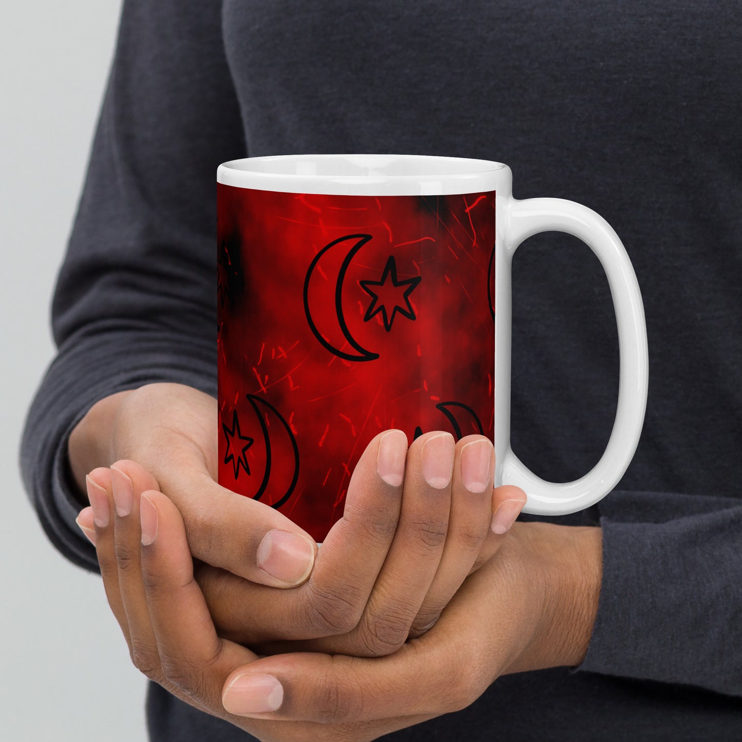 Red Moon Star White Glossy Mug