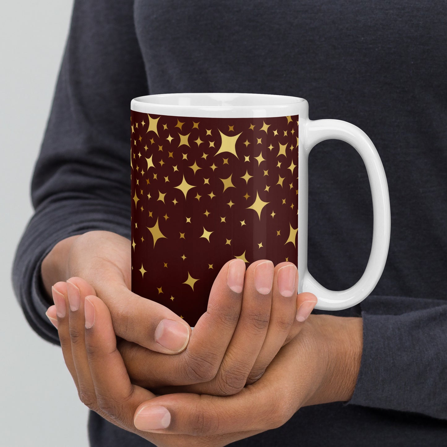 Burgundy Gold Star White Glossy Mug