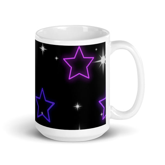 Neon Star White Glossy Mug