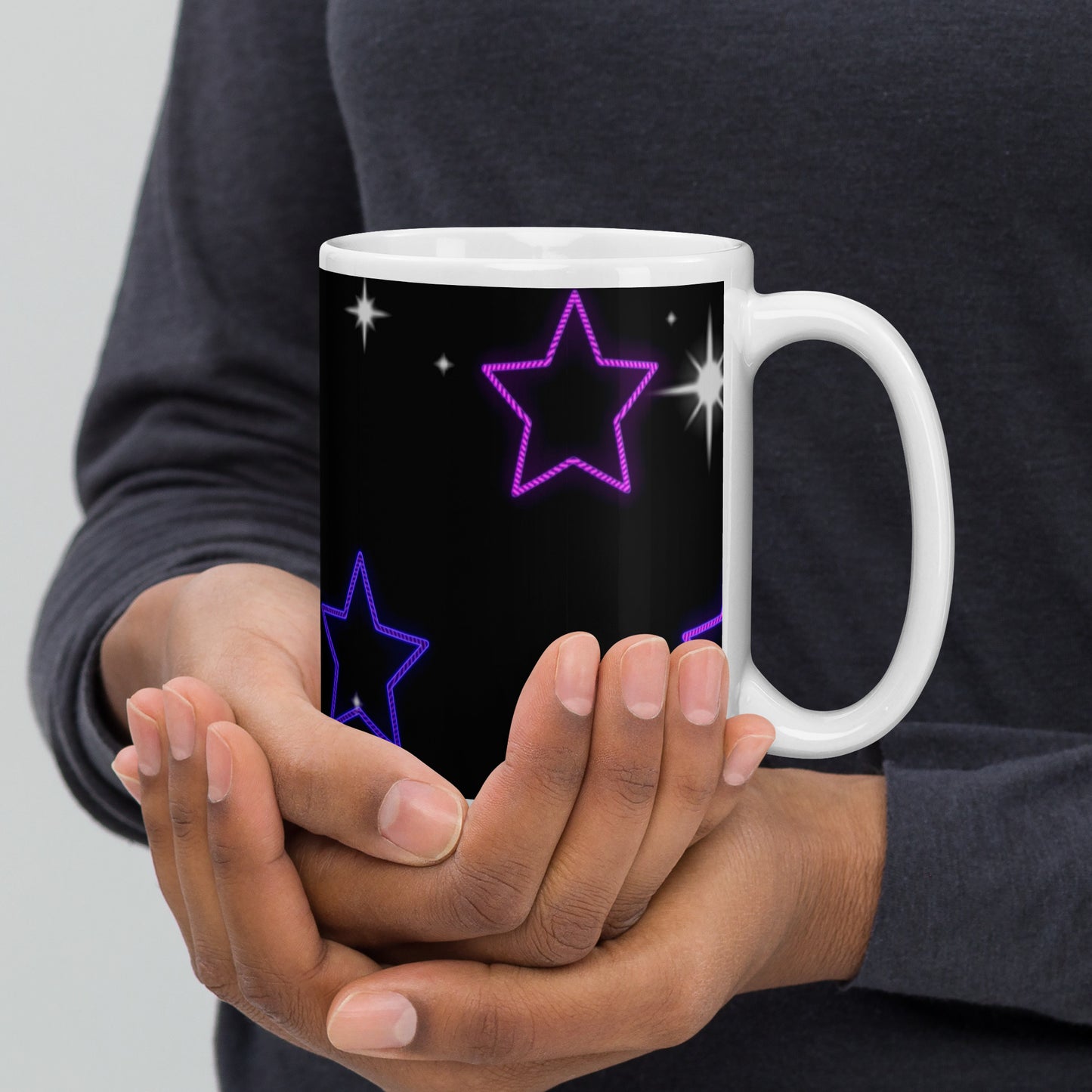 Neon Star White Glossy Mug