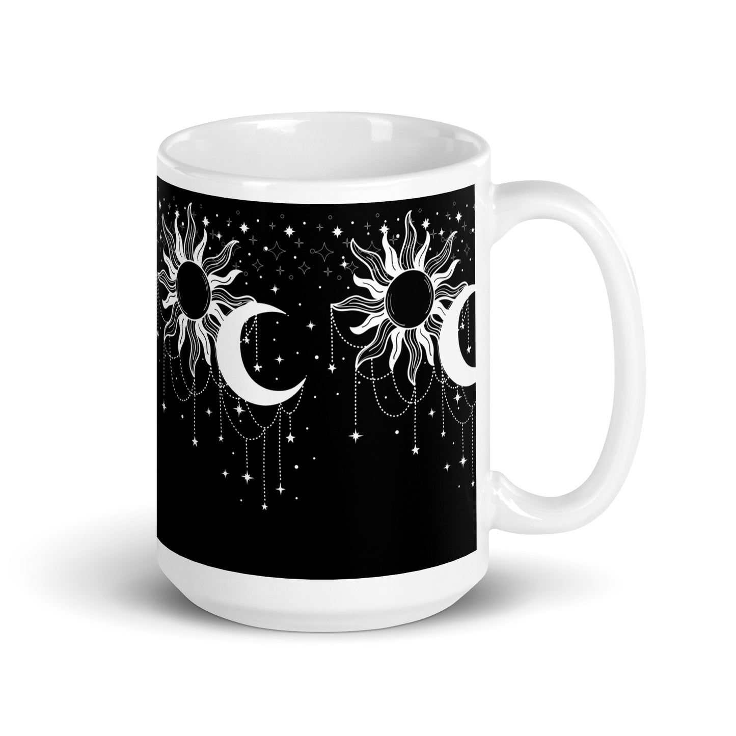 White Black Sun Moon White Glossy Mug