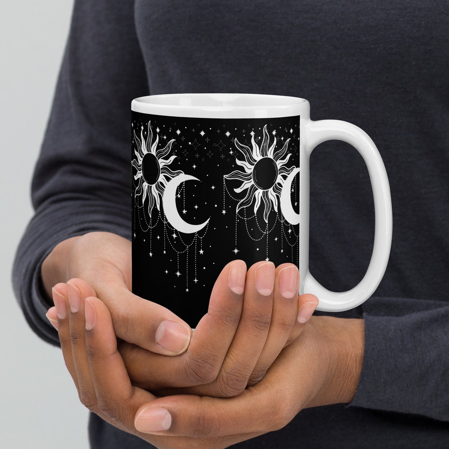 White Black Sun Moon White Glossy Mug