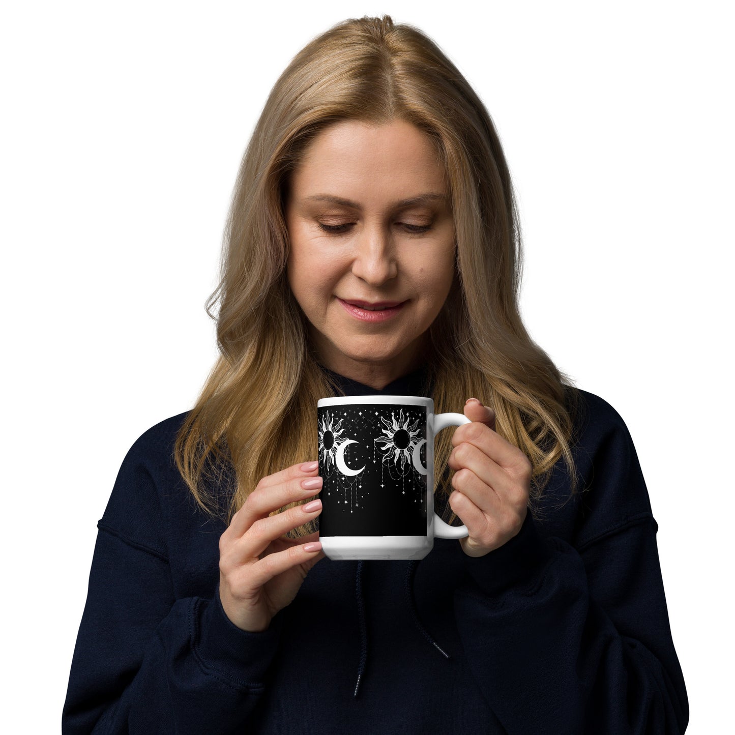 White Black Sun Moon White Glossy Mug