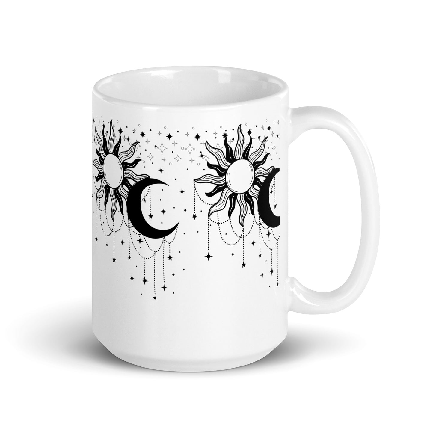 Black White Sun Moon White Glossy Mug