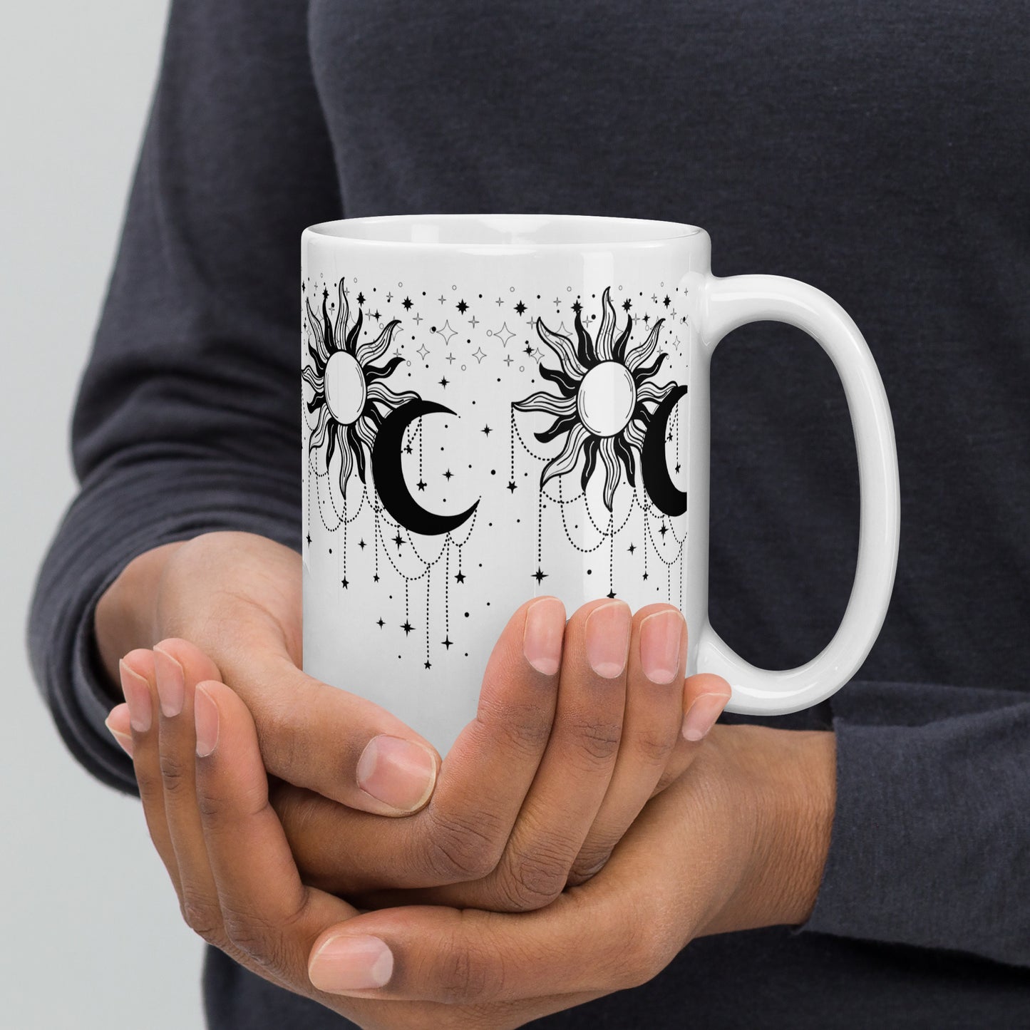 Black White Sun Moon White Glossy Mug