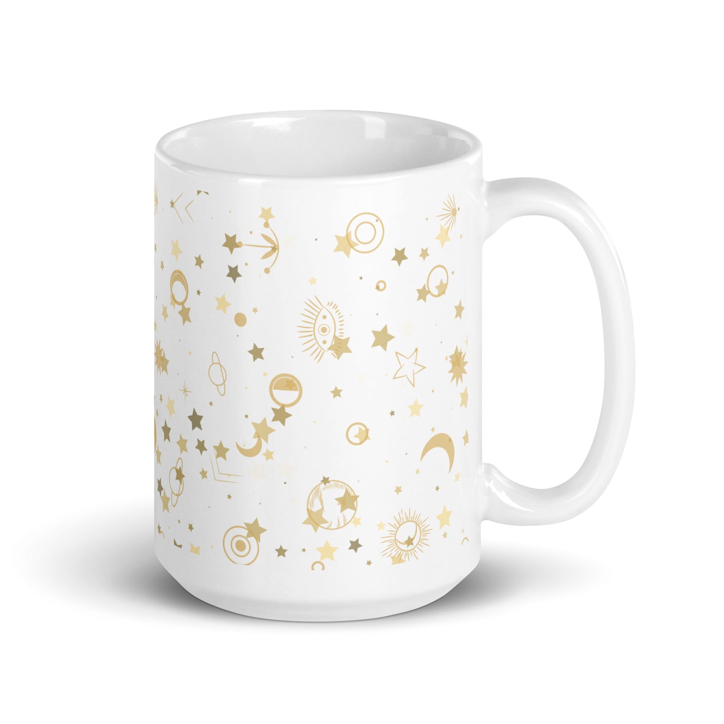 Golden Star Galaxy White Glossy Mug