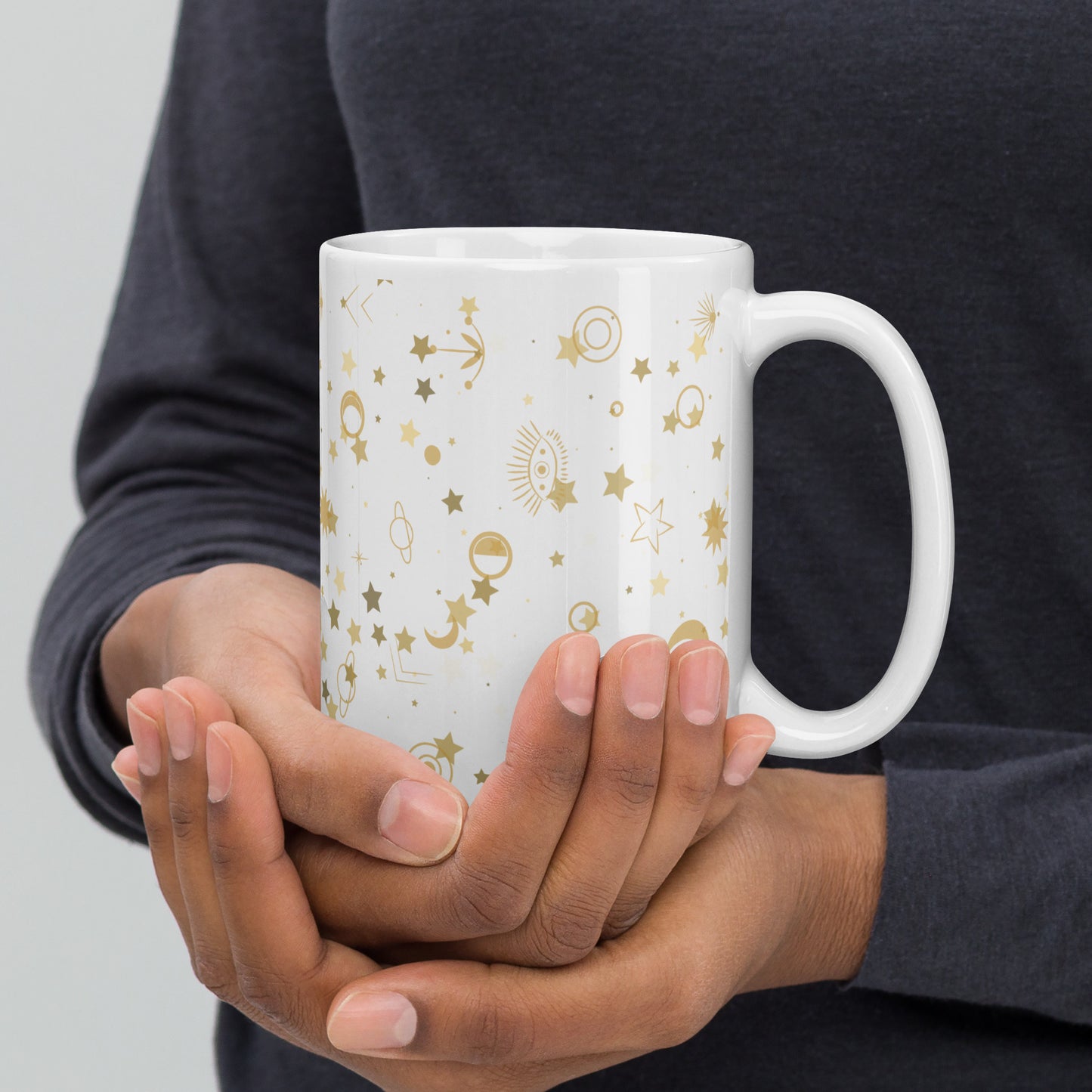 Golden Star Galaxy White Glossy Mug