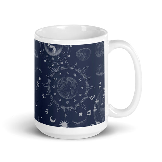 Navy Blue Moon Zodiac White Glossy Mug