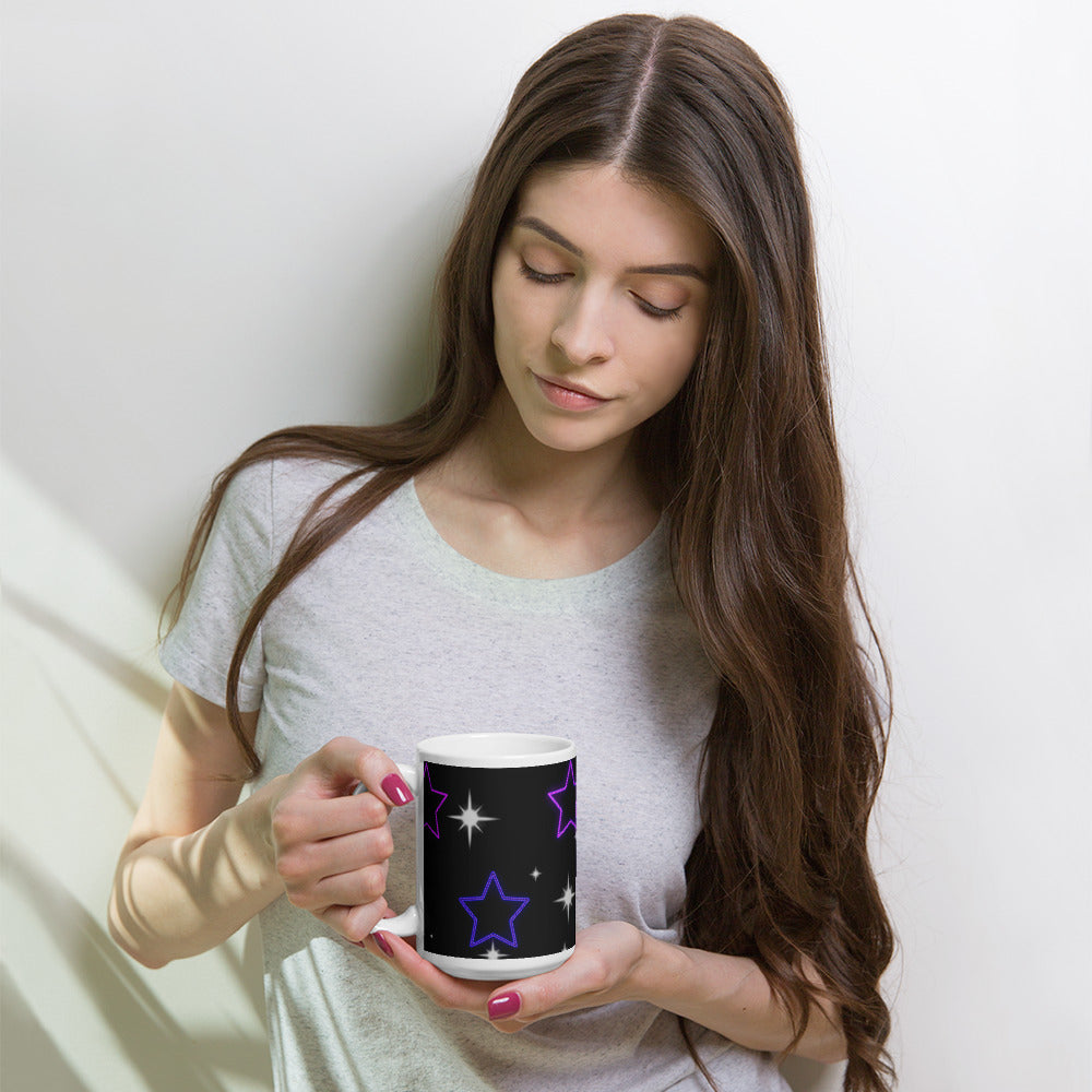 Neon Star White Glossy Mug