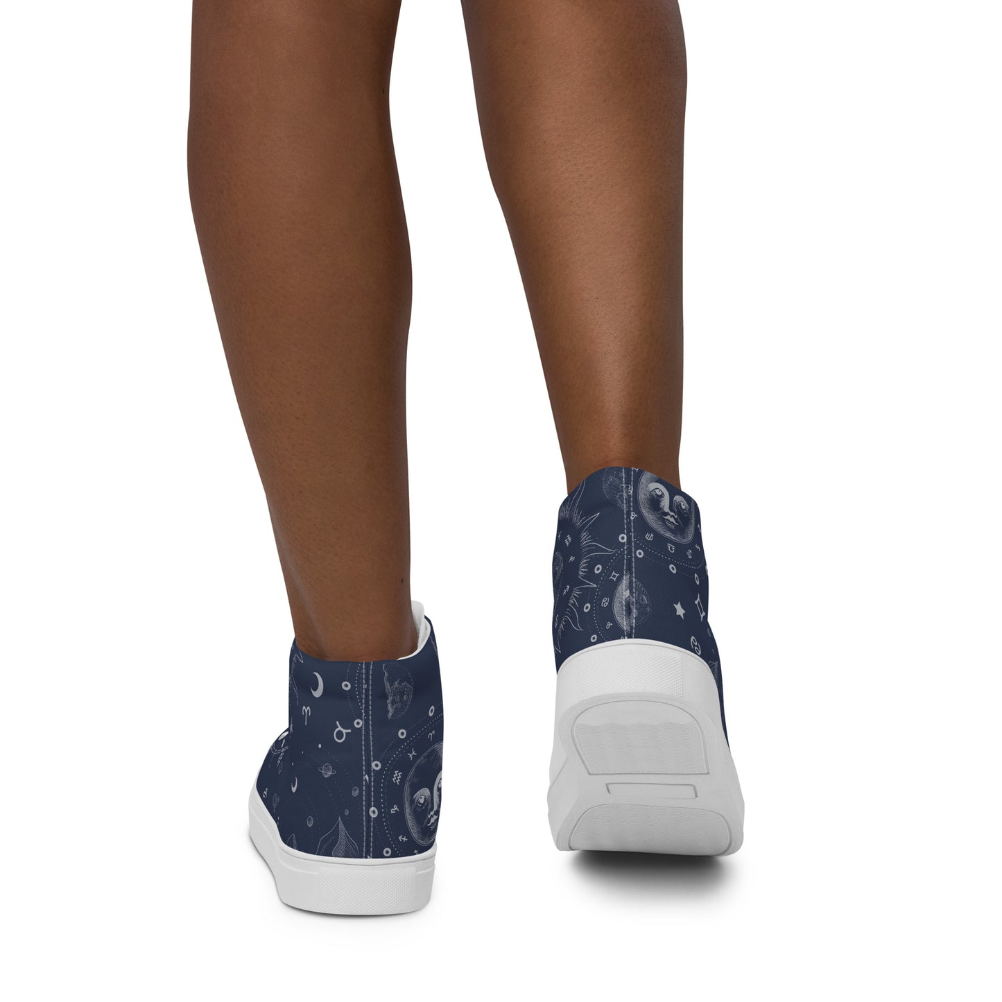 Navy Blue Moon Zodiac Women’s High Top Canvas Shoes