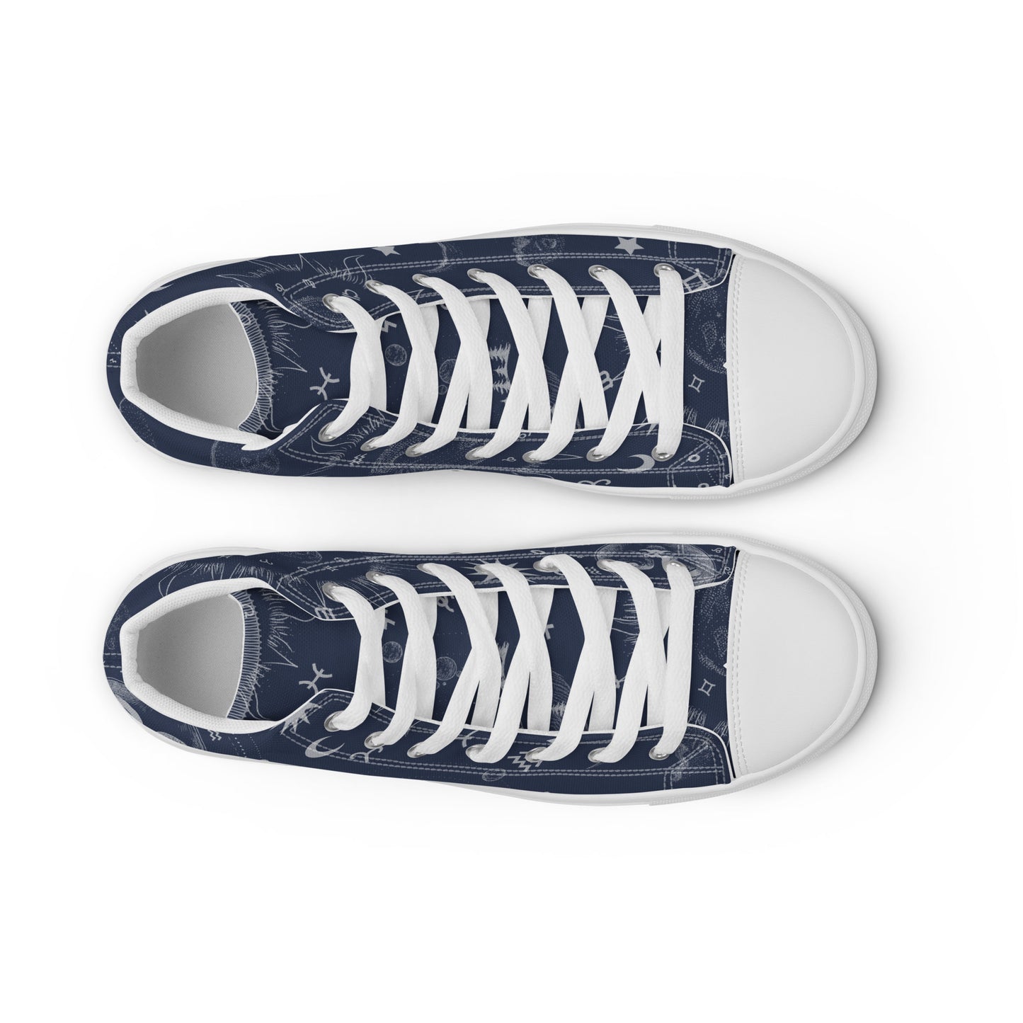 Navy Blue Moon Zodiac Women’s High Top Canvas Shoes