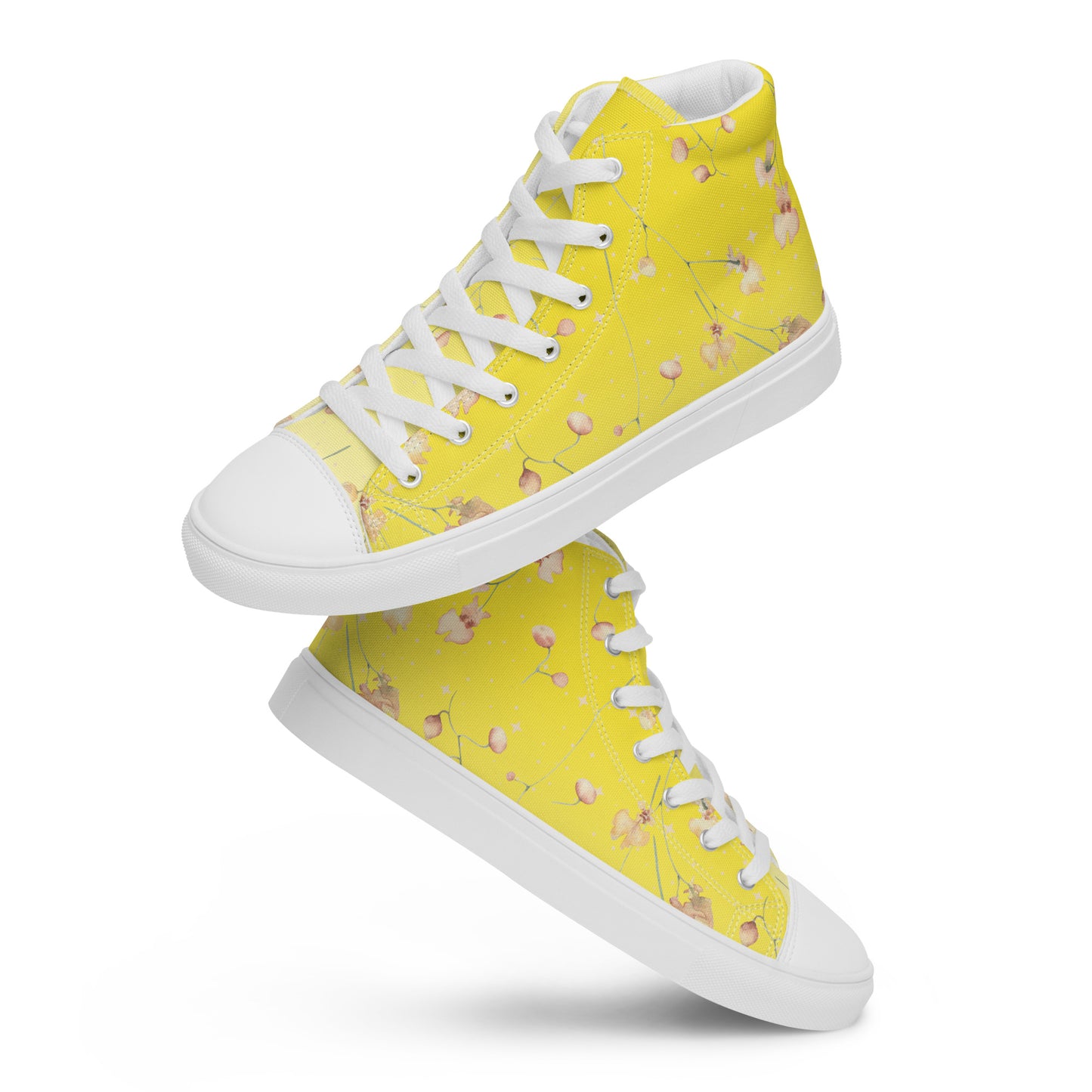 Yellow Botanical Flower Star Women’s High Top Canvas Shoes