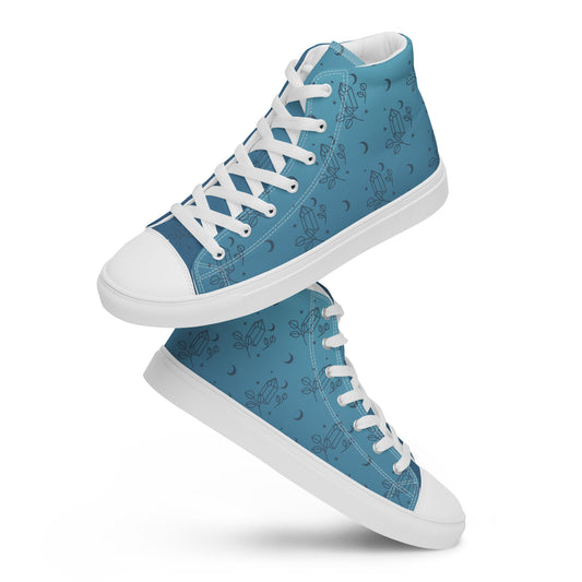 Blue Gradient Crystal Moon Women’s High Top Canvas Shoes