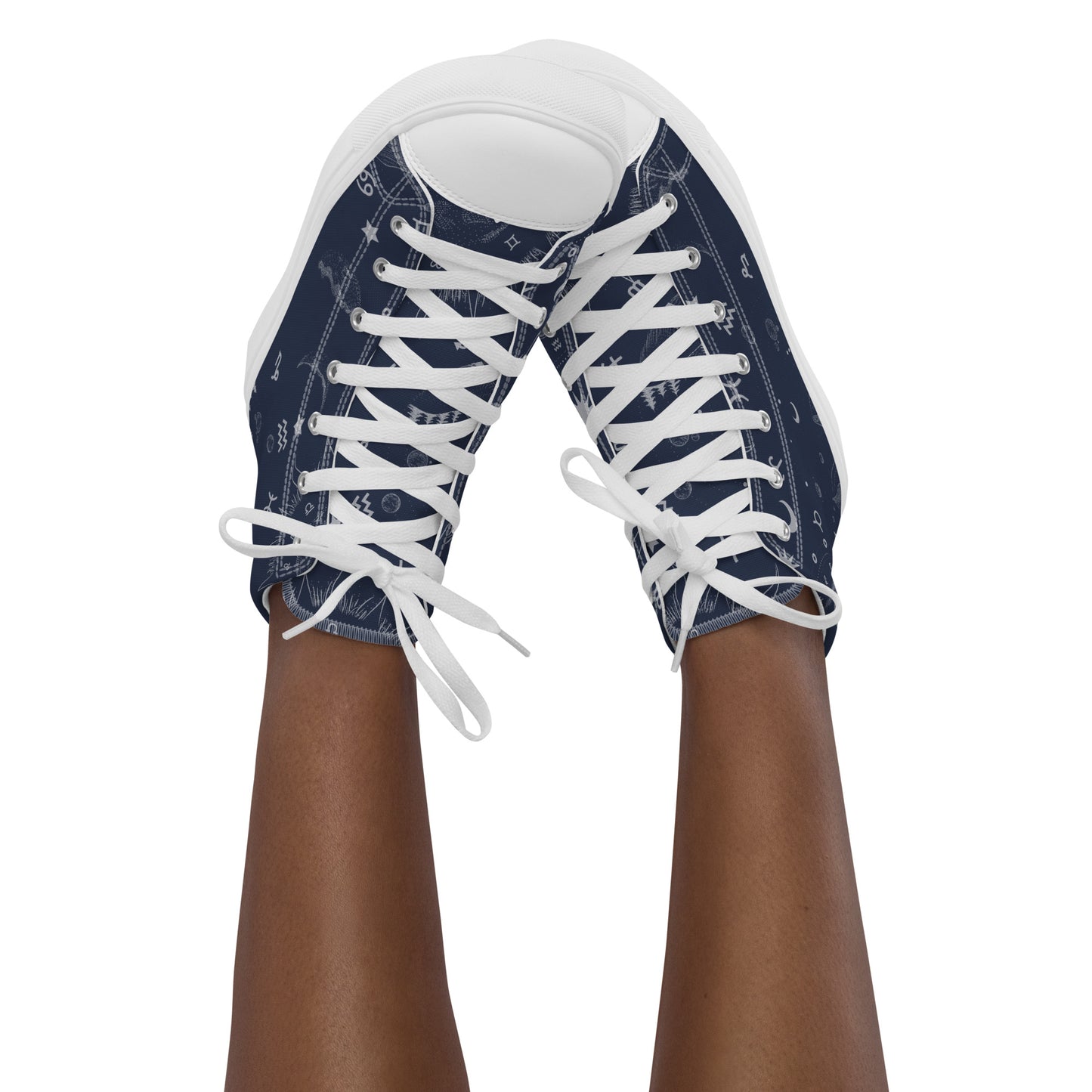 Navy Blue Moon Zodiac Women’s High Top Canvas Shoes