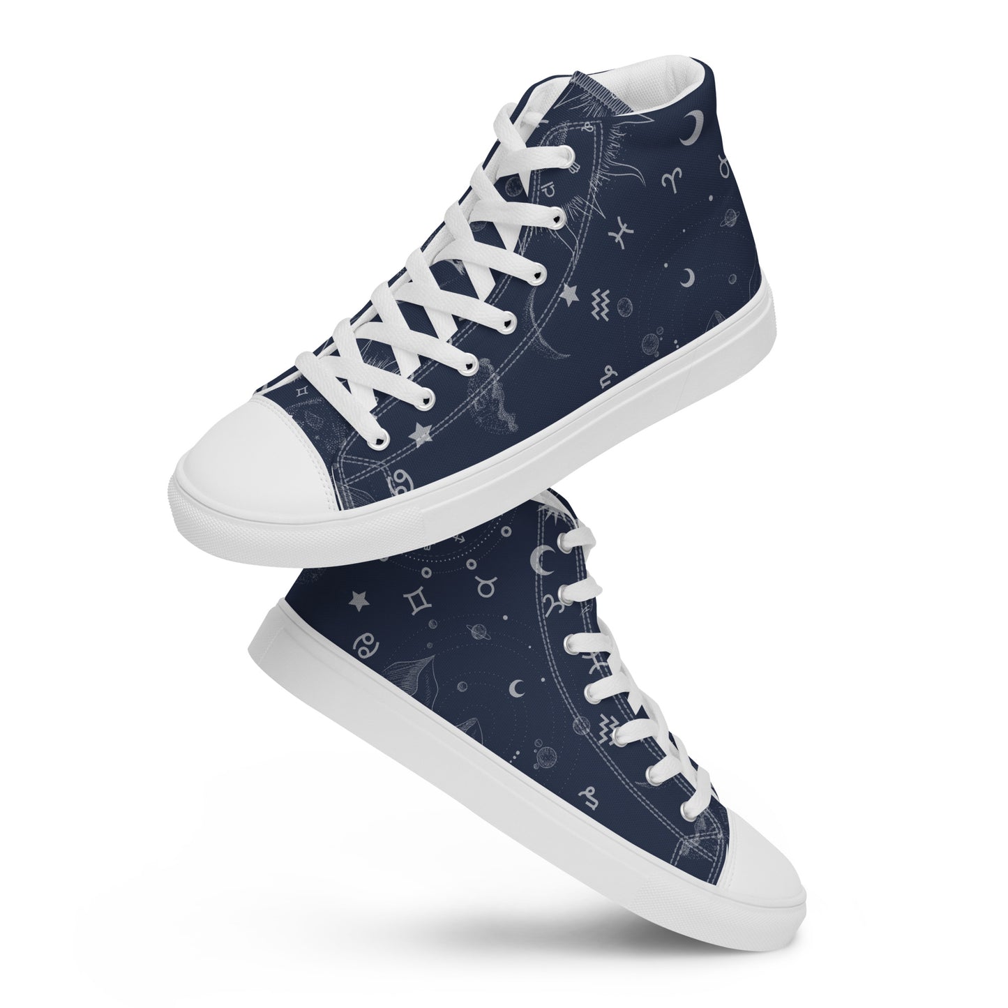 Navy Blue Moon Zodiac Women’s High Top Canvas Shoes