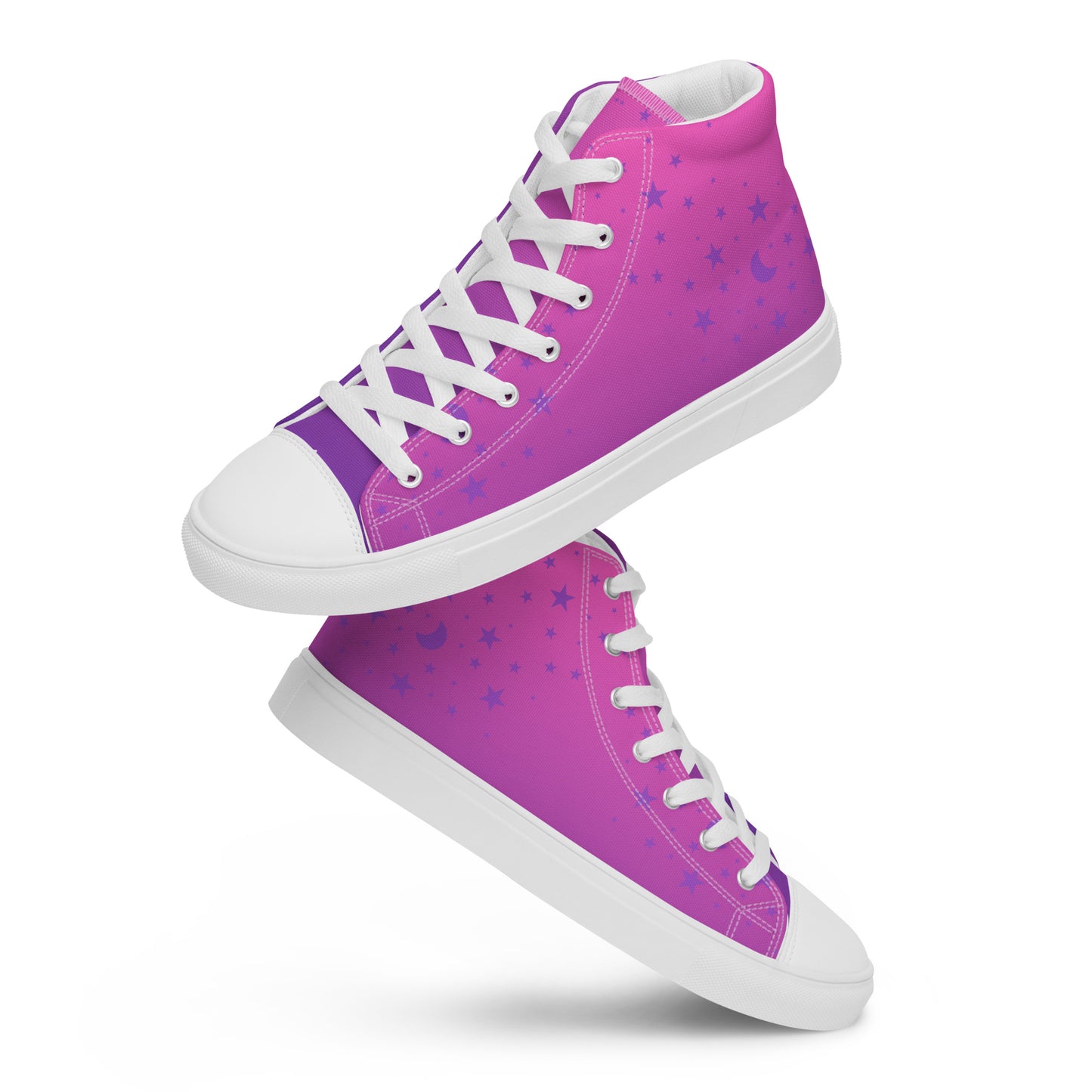 Purple Pink Gradient Star Women’s High Top Canvas Shoes