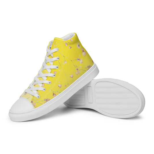 Yellow Botanical Flower Star Women’s High Top Canvas Shoes