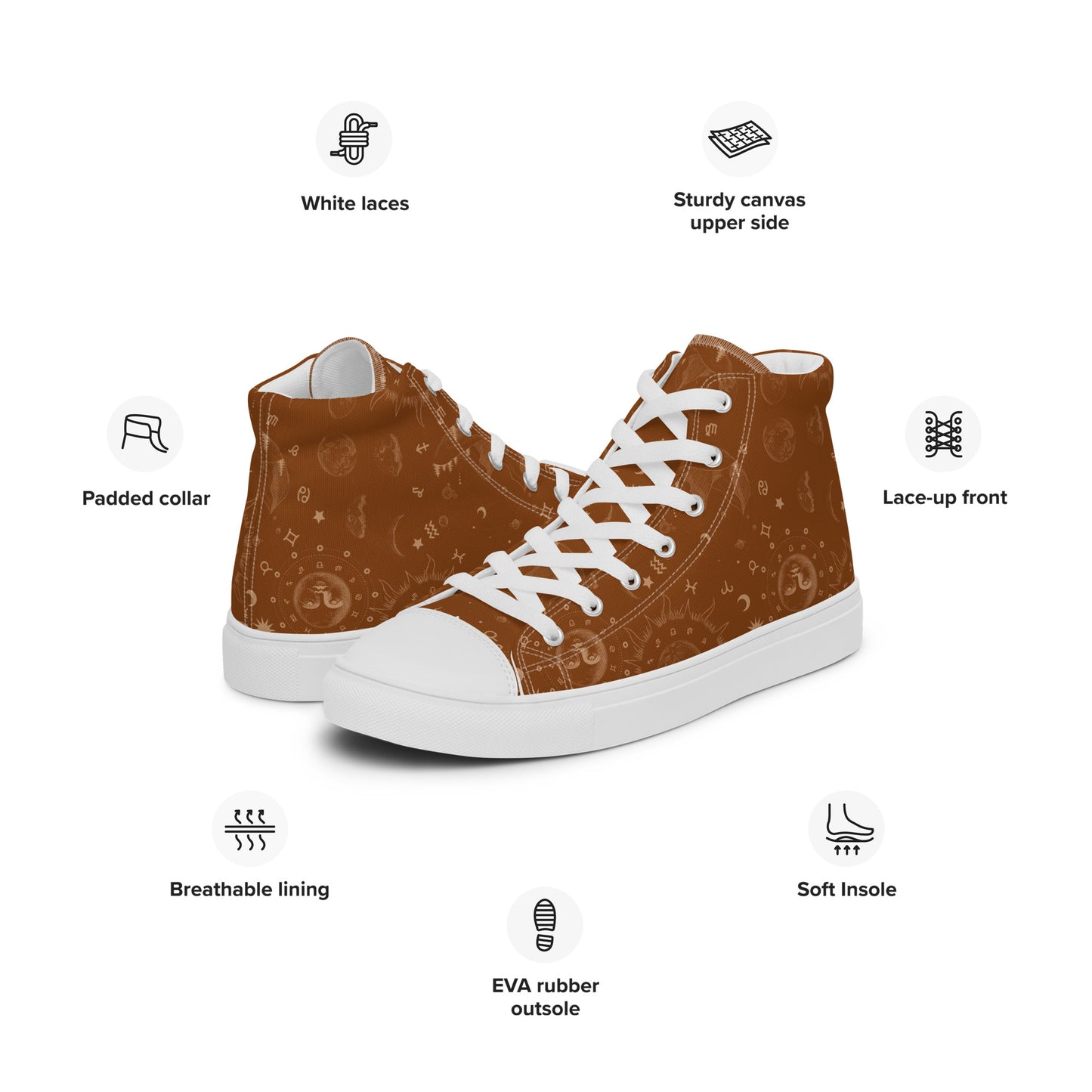 Saddle Brown Moon Galaxy Women’s High Top Canvas Shoes