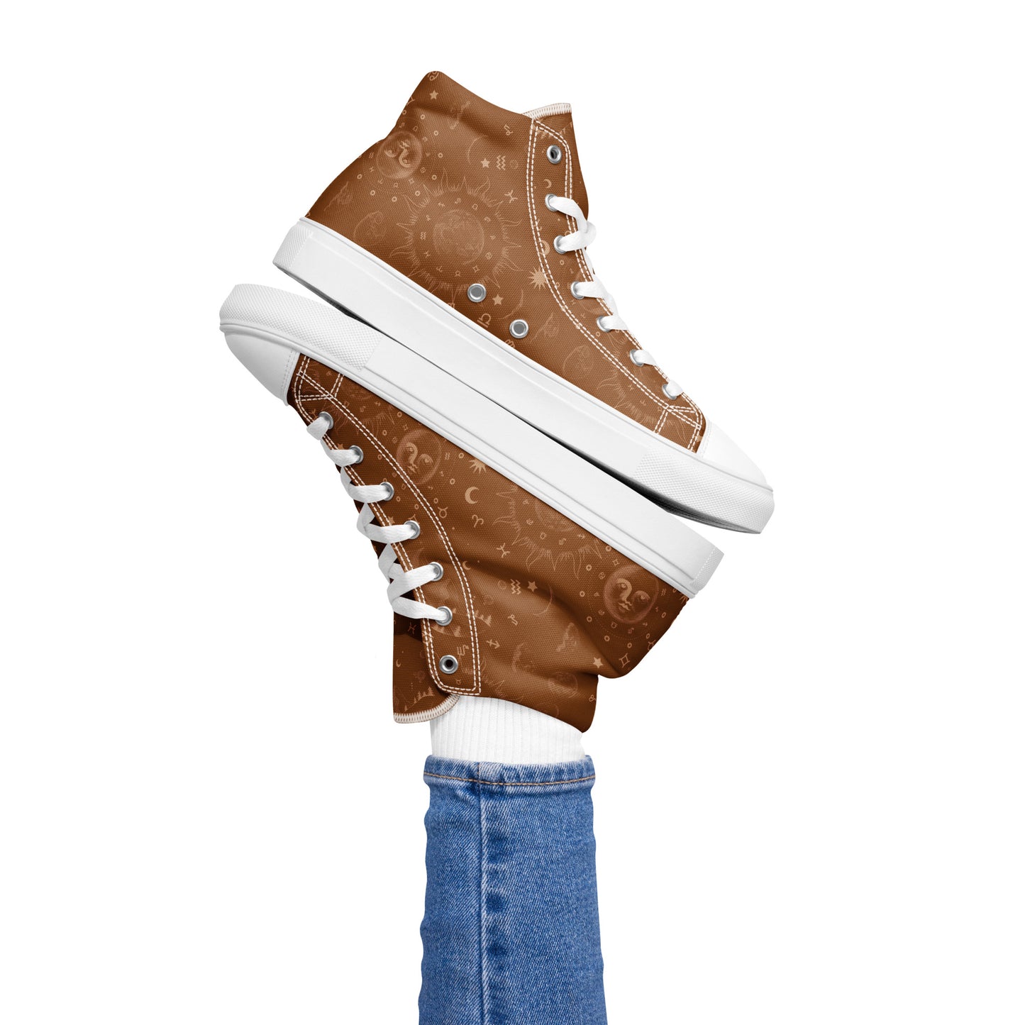 Saddle Brown Moon Galaxy Women’s High Top Canvas Shoes