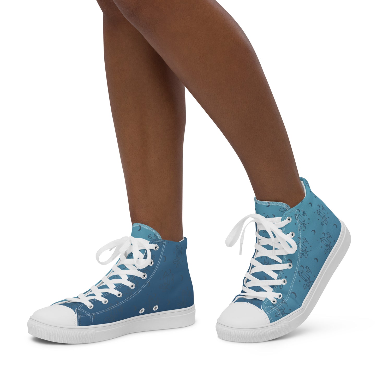 Blue Gradient Crystal Moon Women’s High Top Canvas Shoes