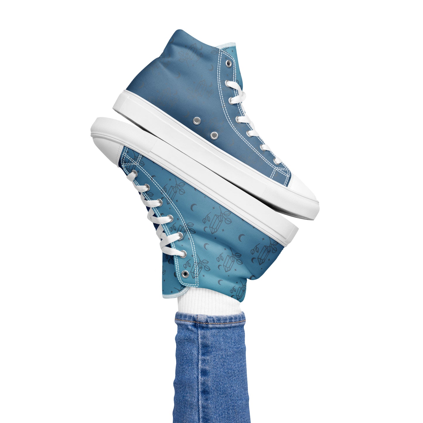 Blue Gradient Crystal Moon Women’s High Top Canvas Shoes