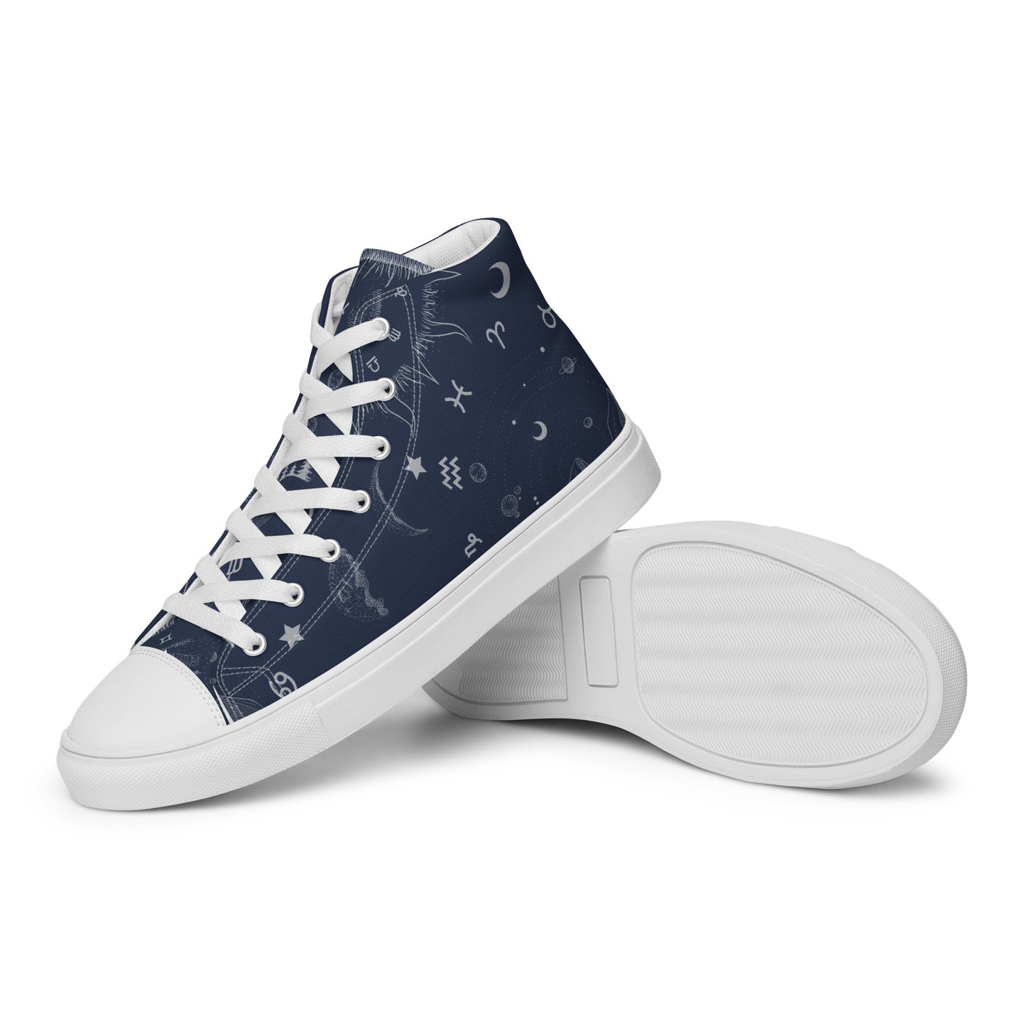 Navy Blue Moon Zodiac Women’s High Top Canvas Shoes