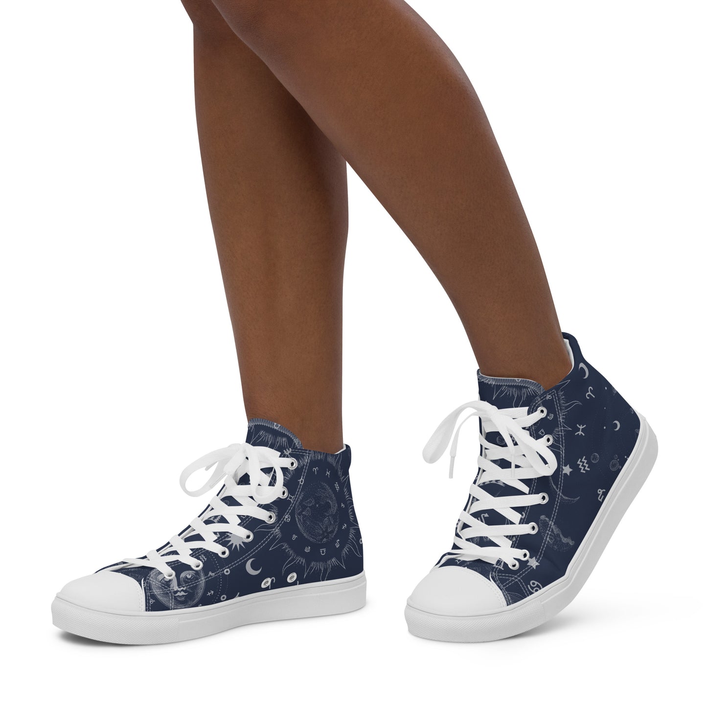 Navy Blue Moon Zodiac Women’s High Top Canvas Shoes