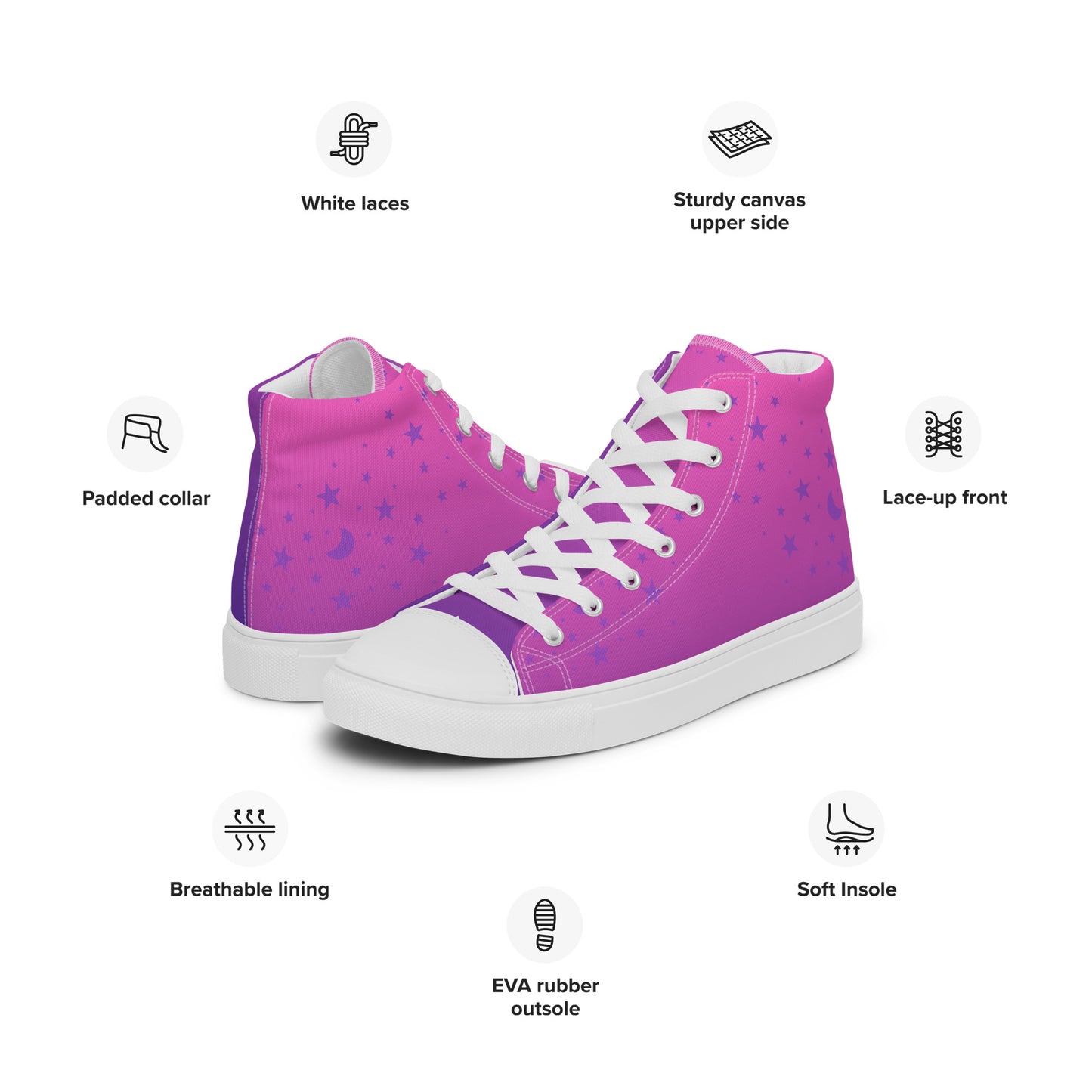 Purple Pink Gradient Star Women’s High Top Canvas Shoes