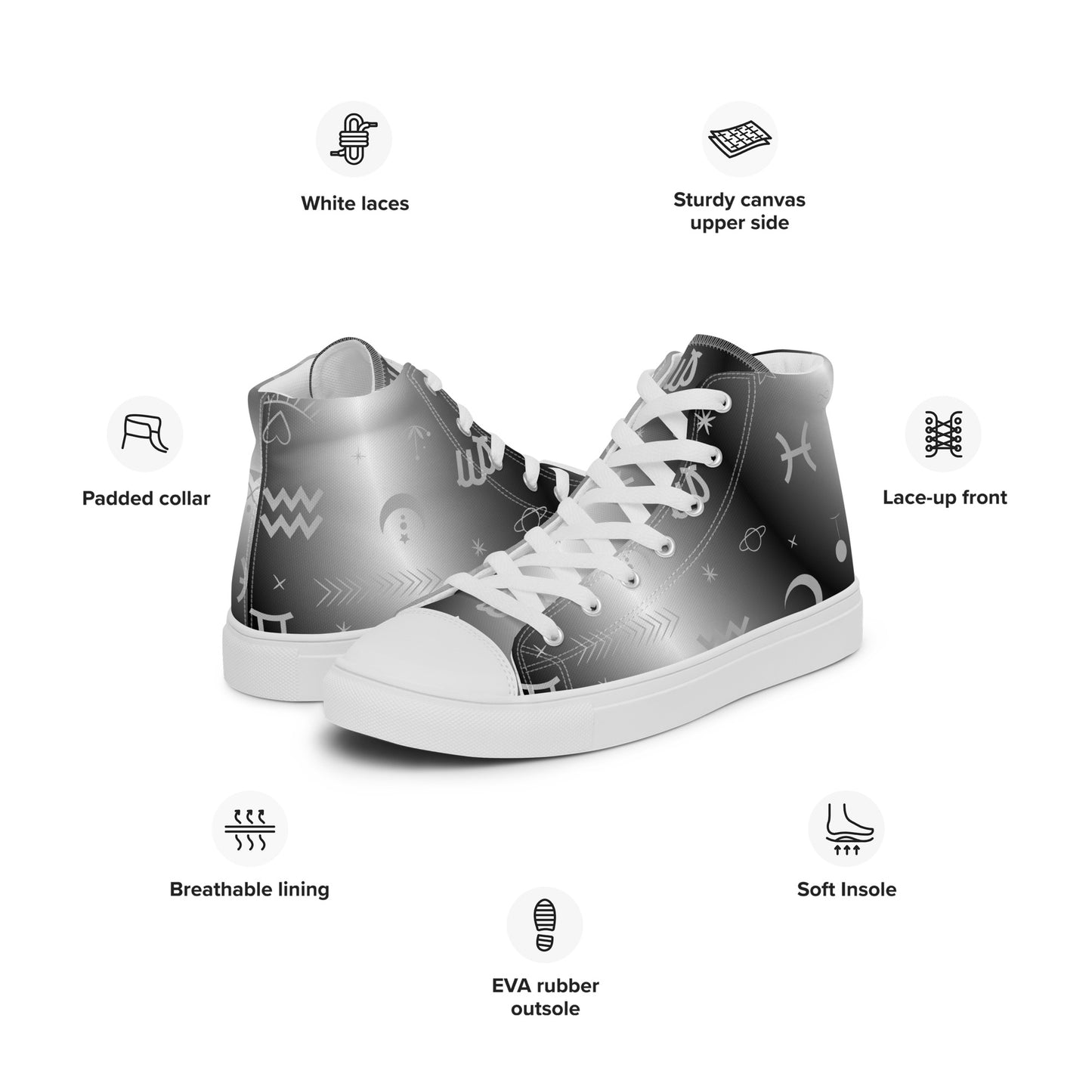 Black White Zodiac Women’s High Top Canvas Shoes