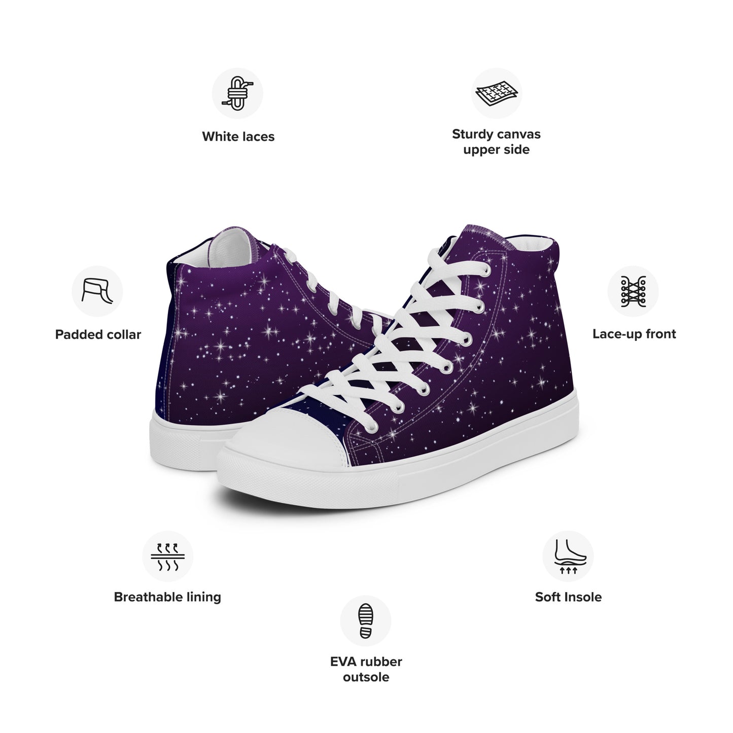 Purple Black Star Galaxy Women’s High Top Canvas Shoes