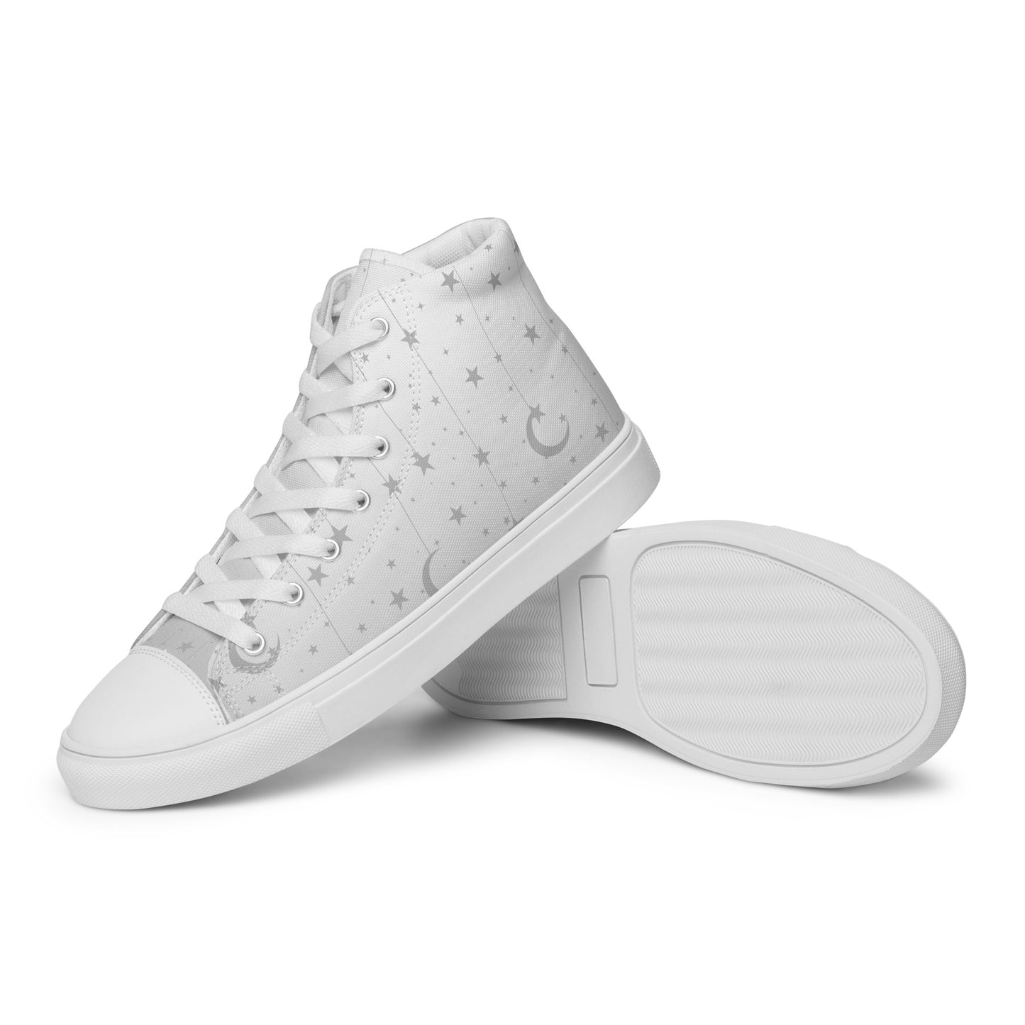 Silver Grey Moon Star Women’s High Top Canvas Shoes
